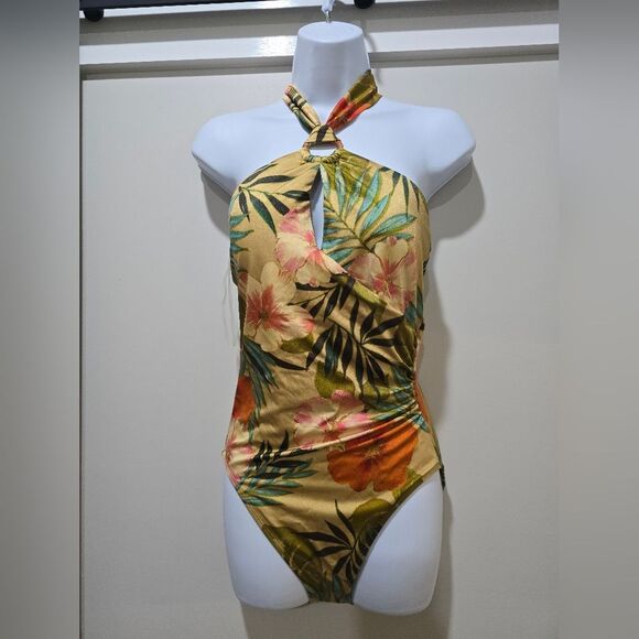 Lauren Ralph Lauren Island Tropical Ring-Front One-Piece Swimsuit NWOT Size 10 - Picture 3 of 6
